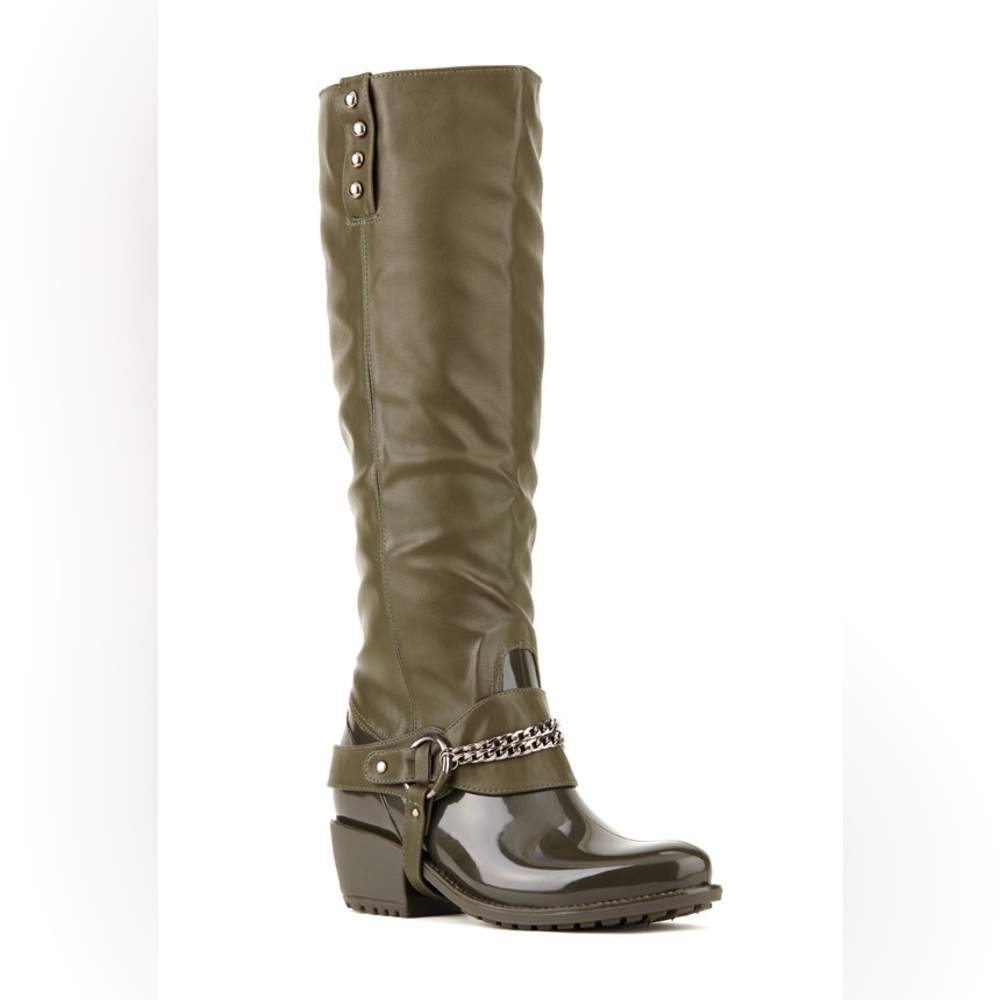 *NWOT* JUSTFAB Olive Green Burning Man Knee-Length Boots UK 7 US 9